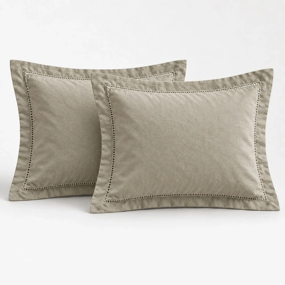 West Elm Standard Pillow Sham 26x20 Khaki Tan Organic Cotton Ladder Stitch Boho